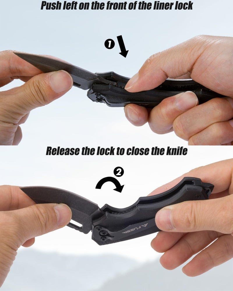 FLISSA Mini Folding Pocket Knife, 2.5-Inch Stainless Steel Drop Point Blade, EDC Pocket Knives for Men with Bottle Opener and Glass Breaker (Black) - Image 5